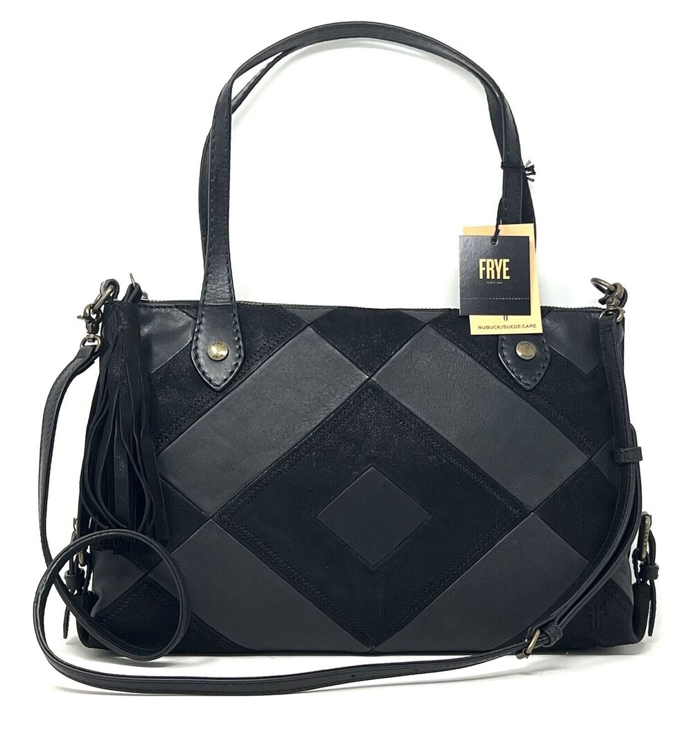 FRYE Miren Black Patchwork Satchel Shoulder Bag Tassel Removable Crossbody Strap